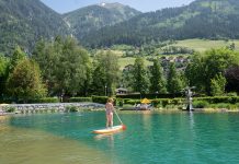 Alpine Gesundheit im Gasteinertal – der Gasteiner Heilstollen und die Alpentherme Der-Gasteiner-Heilstollen-und-die-Alpentherme-Gastein-teich-stand-up-paddling