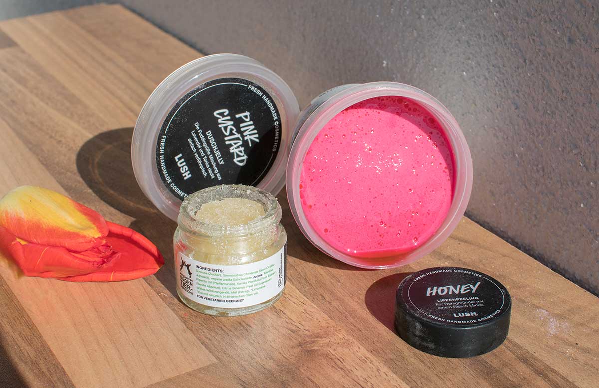 Muttertag mit Lush pink custard duschjelly honey lippenpeeling