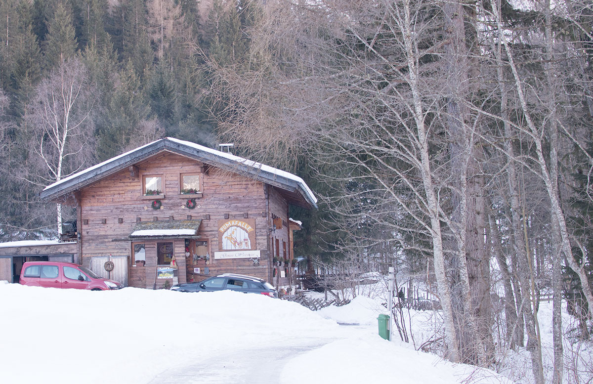 Wanderung-zur-Sattelbergalm-und-zum-Haubenlokal-Pumafalle-vor-dem-restaurant