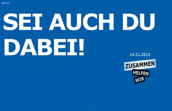 Aktion bei IKEA – mit Sticker Flüchtlinge unterstützen